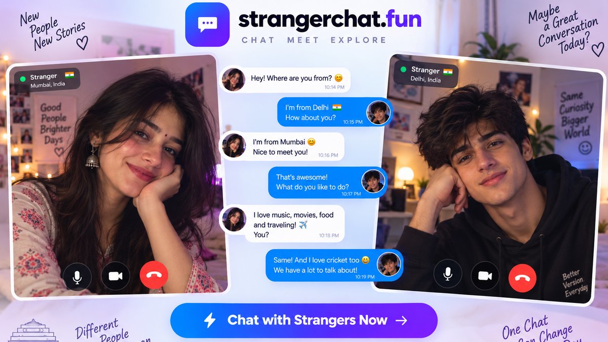 Two strangers video calling anonymously on StrangerChat, a free random chat and Omegle chat alternative