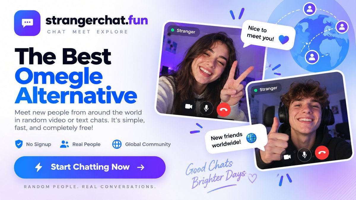 Two people saying hello on a random video chat, meeting strangers worldwide on StrangerChat